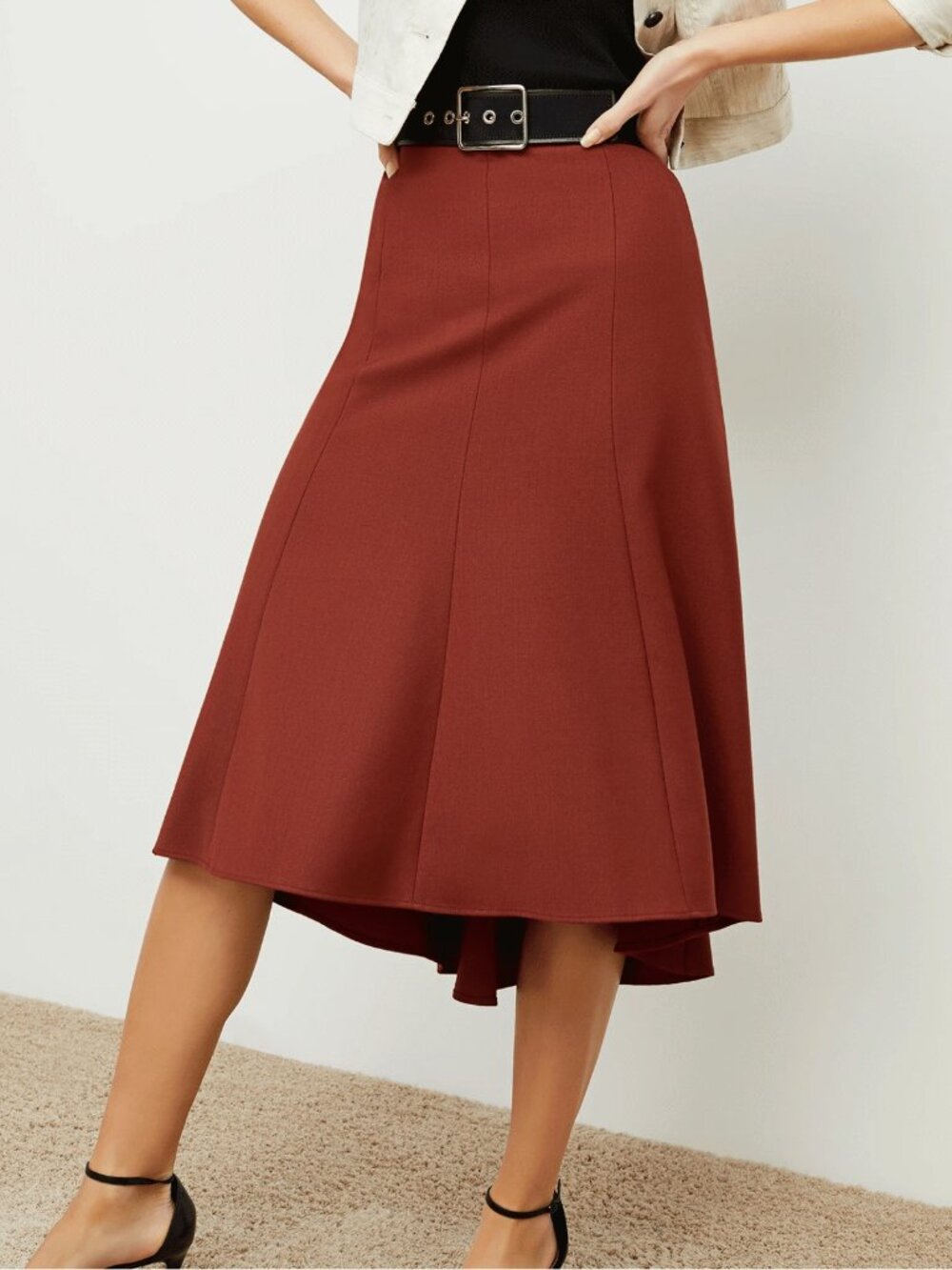 MM LaFleur Melrose Midi Skirt Rust Orange Work Career Business Casual Wool Blend